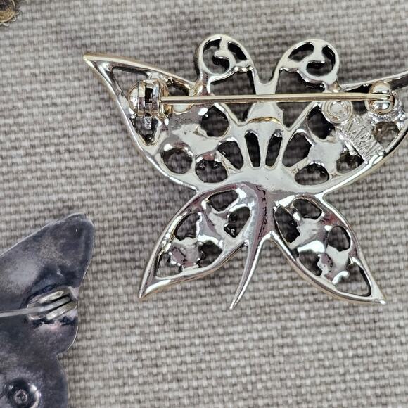 VTG lot MCM four assorted butterfly pins brooches abalone silver stones - Picture 9 of 10